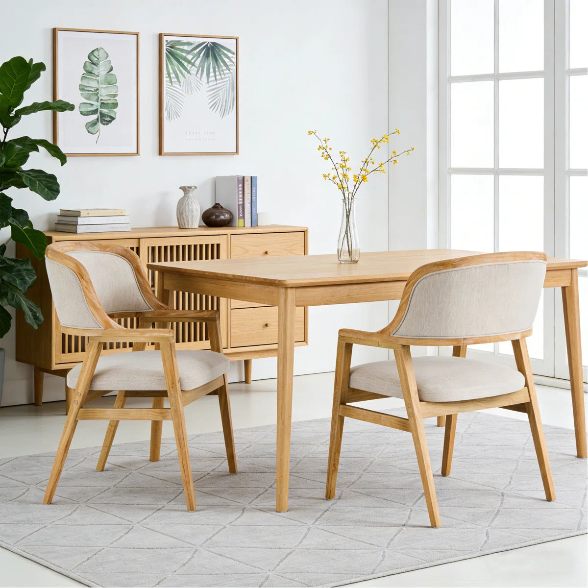 Benedict Mid-Century Modern Curved Upholstered Dining Chairs with Rubberwood Legs thumbnail 2